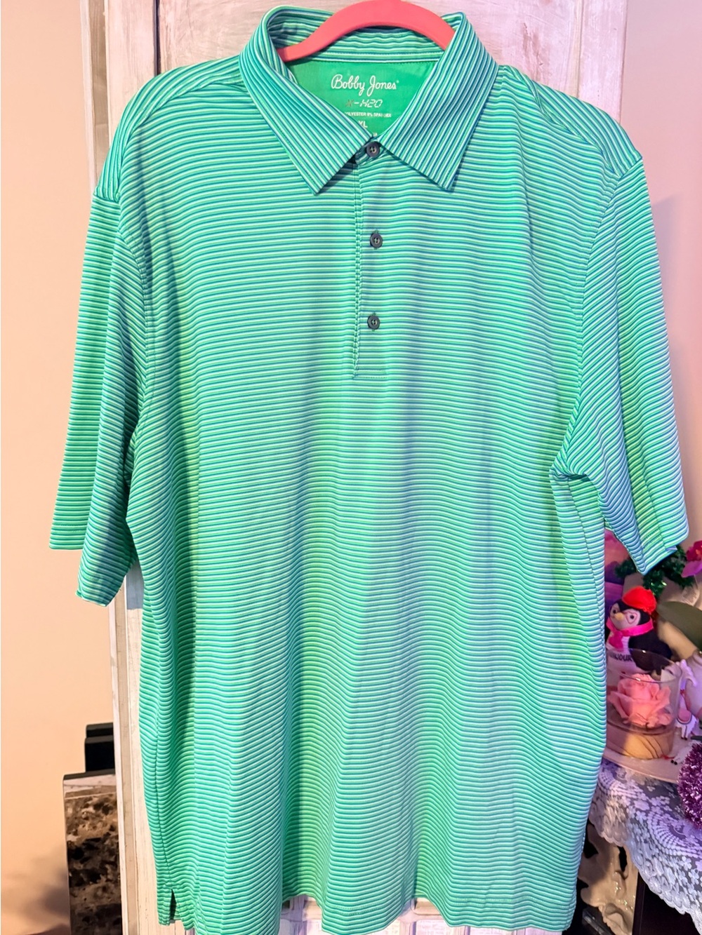 ✨ Like New Green Blue White Striped Bobby Jones Golf Polo Shirt XL X-H20 ✨